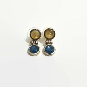 Verducci Silver Tone Yellow & Blue Cabochon Earrings